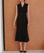 ノースリーブマーメイドトレンチ風ワンピースsdp0294 ブラック