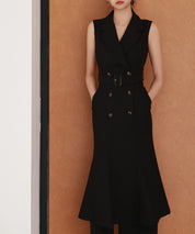 ノースリーブマーメイドトレンチ風ワンピースsdp0294 ブラック