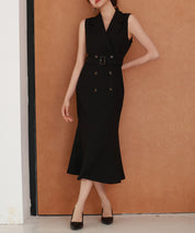 ノースリーブマーメイドトレンチ風ワンピースsdp0294 ブラック