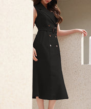 ノースリーブマーメイドトレンチ風ワンピースsdp0294 ブラック