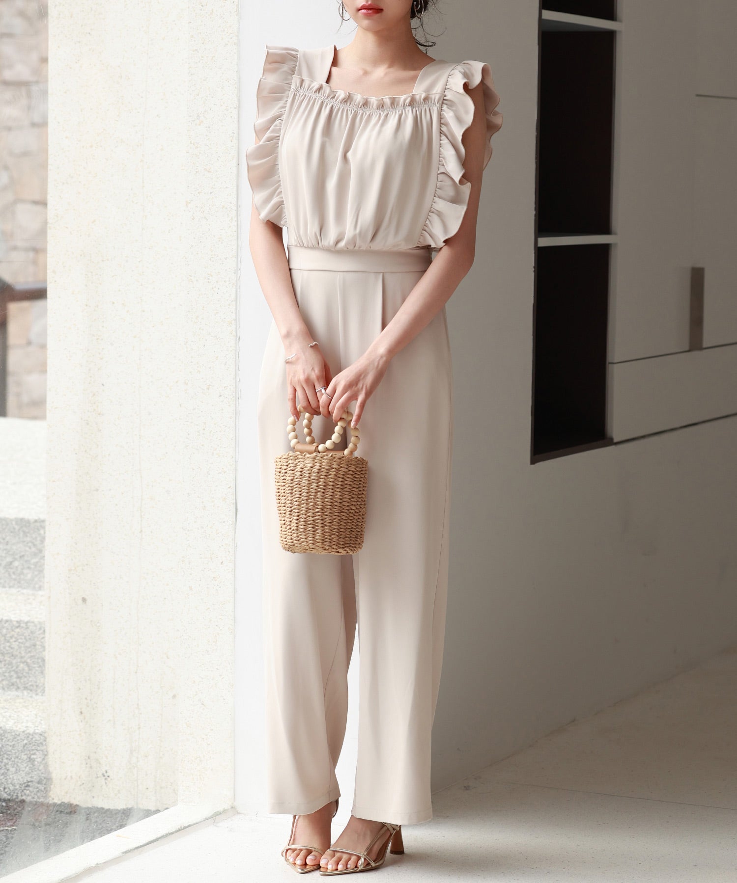 可愛さ満点フリルオールインワンsdp0295 ベージュ