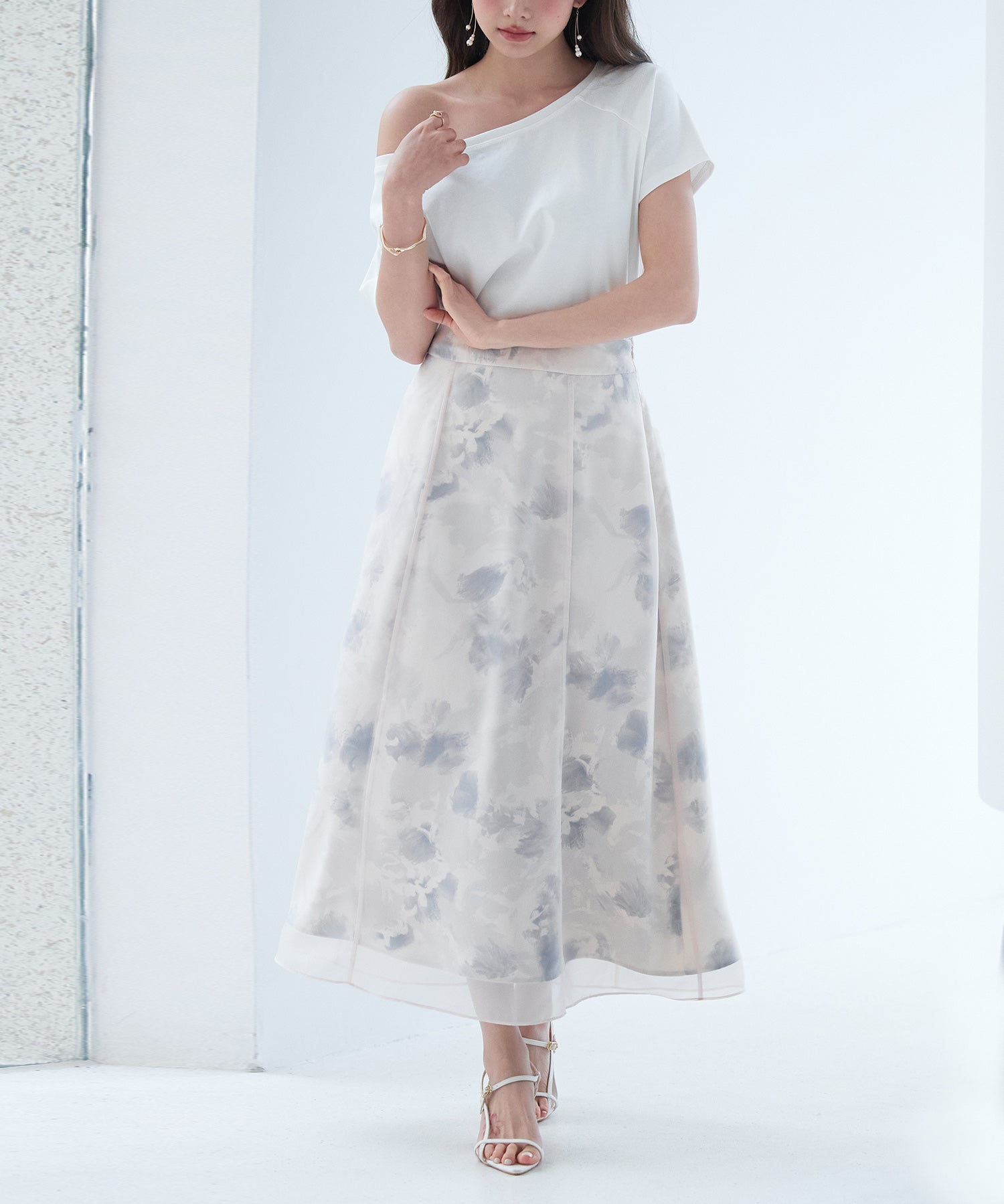 シアー花柄ハイウエストスカートsdp0296 ラベンダー