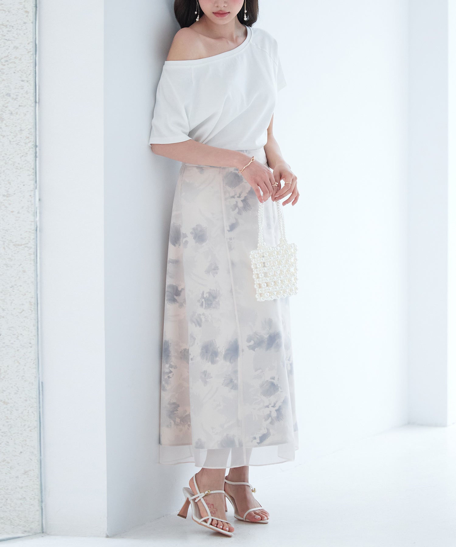 シアー花柄ハイウエストスカートsdp0296 ラベンダー