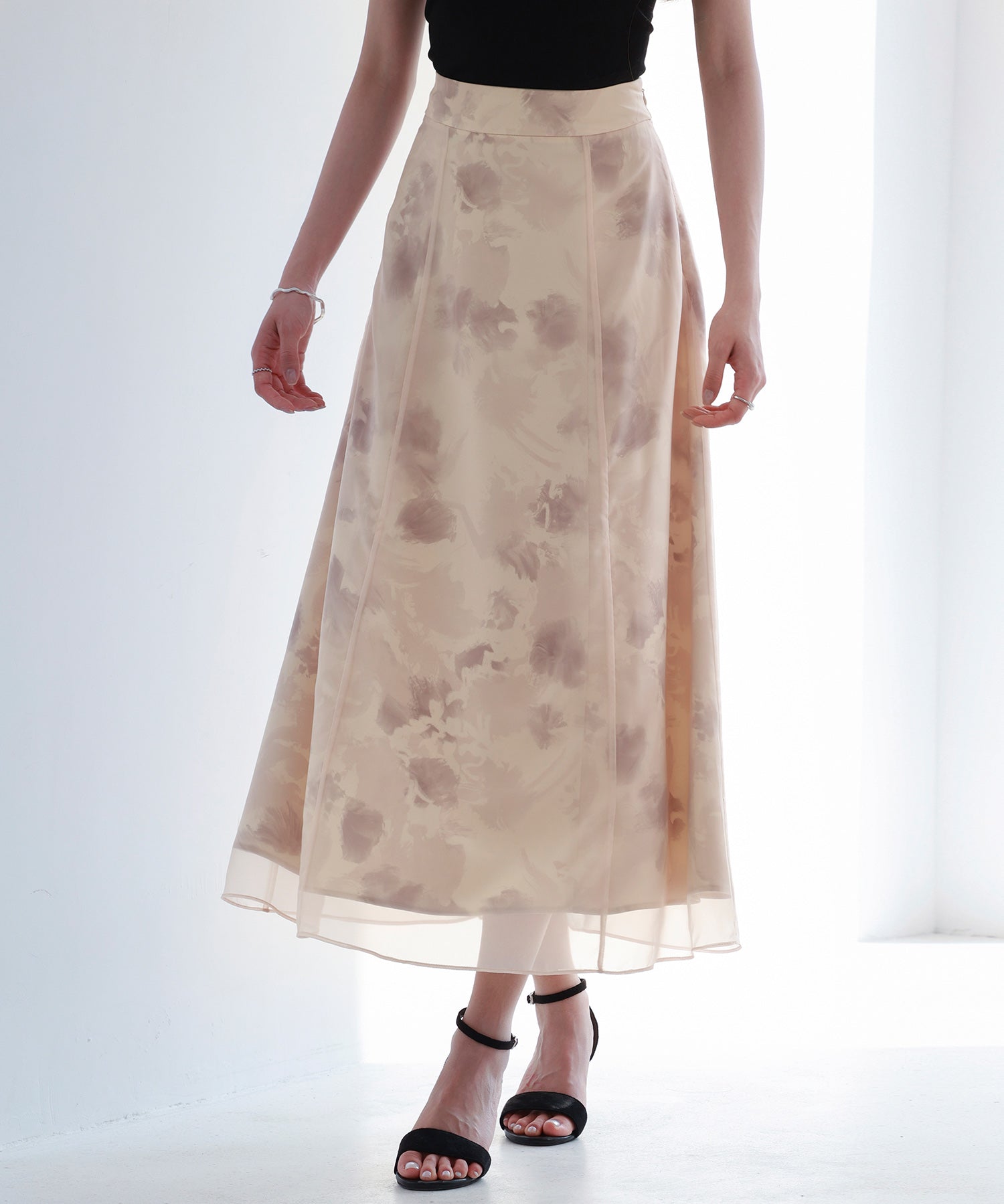 シアー花柄ハイウエストスカートsdp0296 ピンク