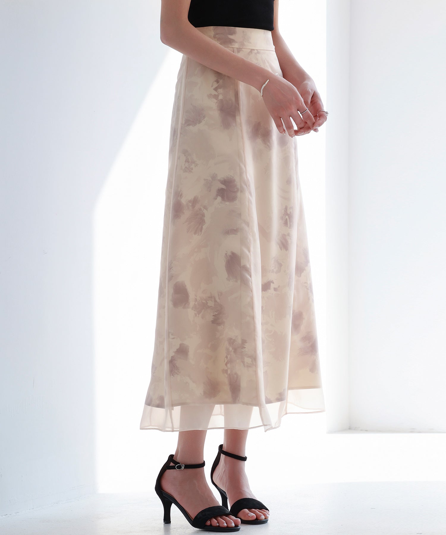 シアー花柄ハイウエストスカートsdp0296 ピンク