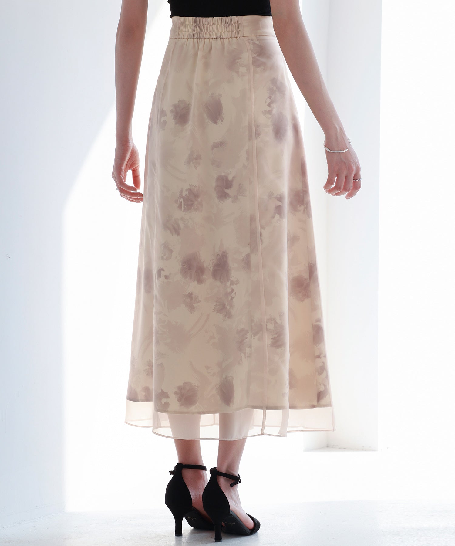 シアー花柄ハイウエストスカートsdp0296 ピンク