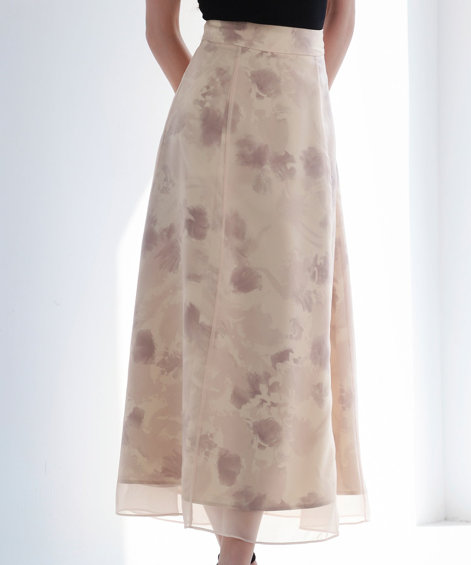 シアー花柄ハイウエストスカートsdp0296 ピンク
