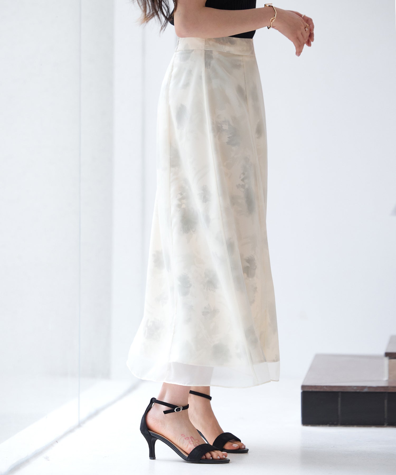 シアー花柄ハイウエストスカートsdp0296 グリーン