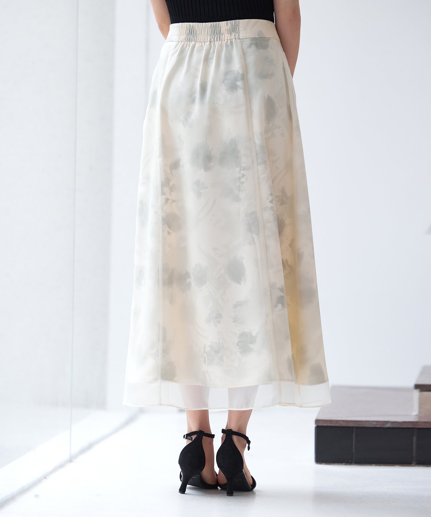 シアー花柄ハイウエストスカートsdp0296 グリーン