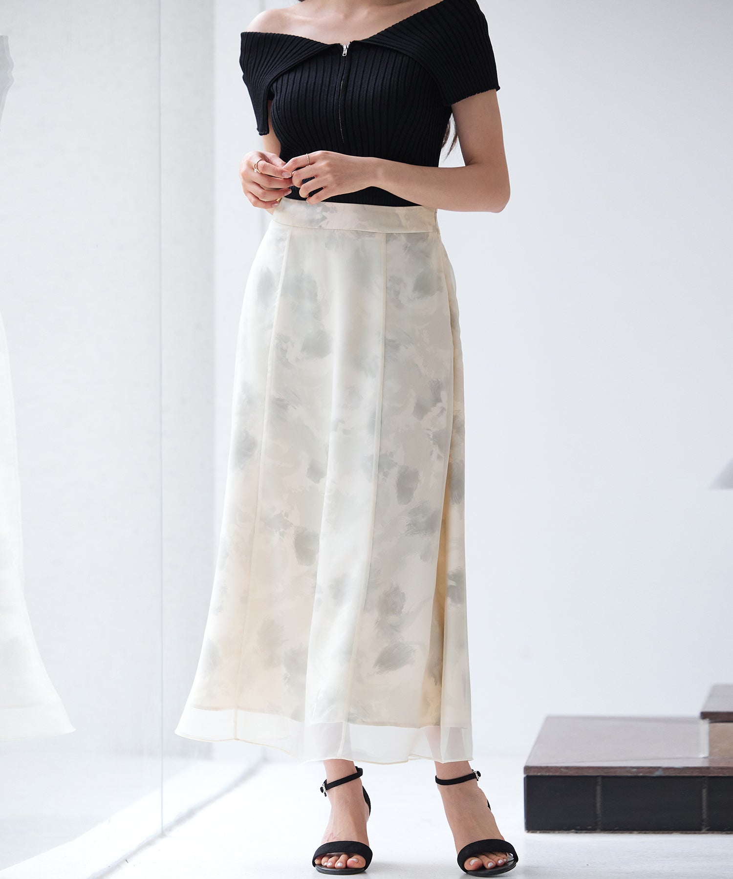 シアー花柄ハイウエストスカートsdp0296 グリーン