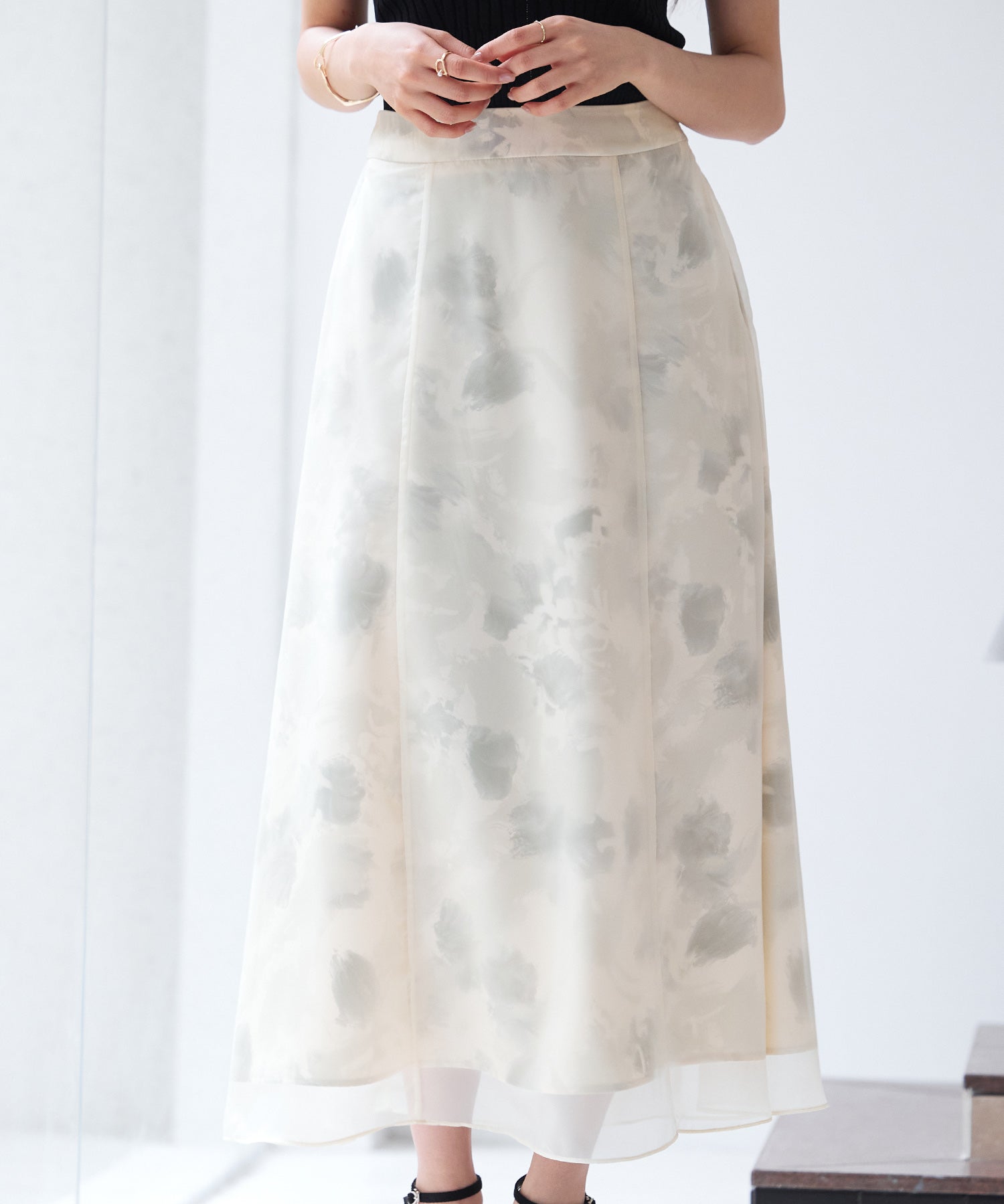 シアー花柄ハイウエストスカートsdp0296 グリーン