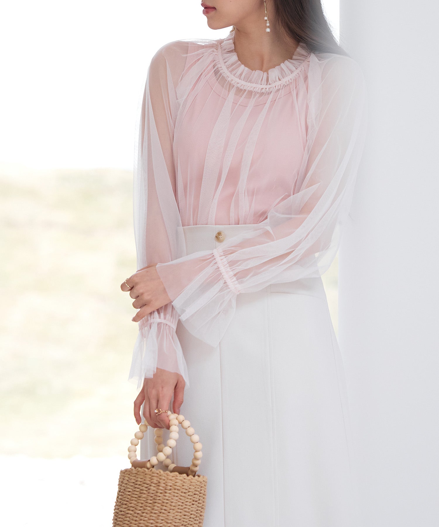 ノースリーブカットソーとチュールブラウスの2点セットsdp0297 ピンク