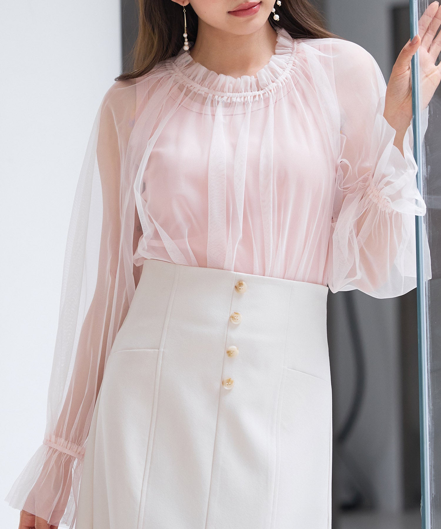 ノースリーブカットソーとチュールブラウスの2点セットsdp0297 ピンク