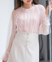 ノースリーブカットソーとチュールブラウスの2点セットsdp0297 ピンク