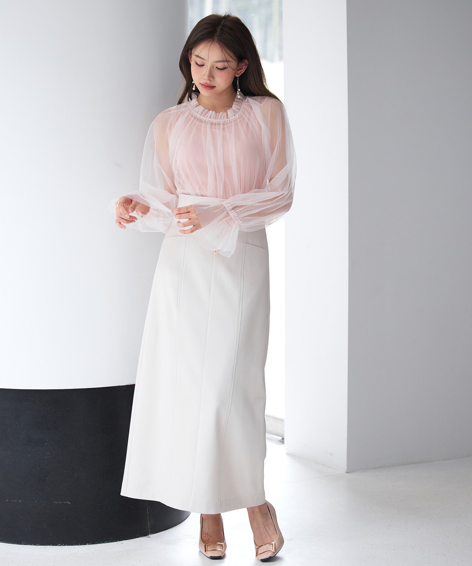 ノースリーブカットソーとチュールブラウスの2点セットsdp0297 ピンク