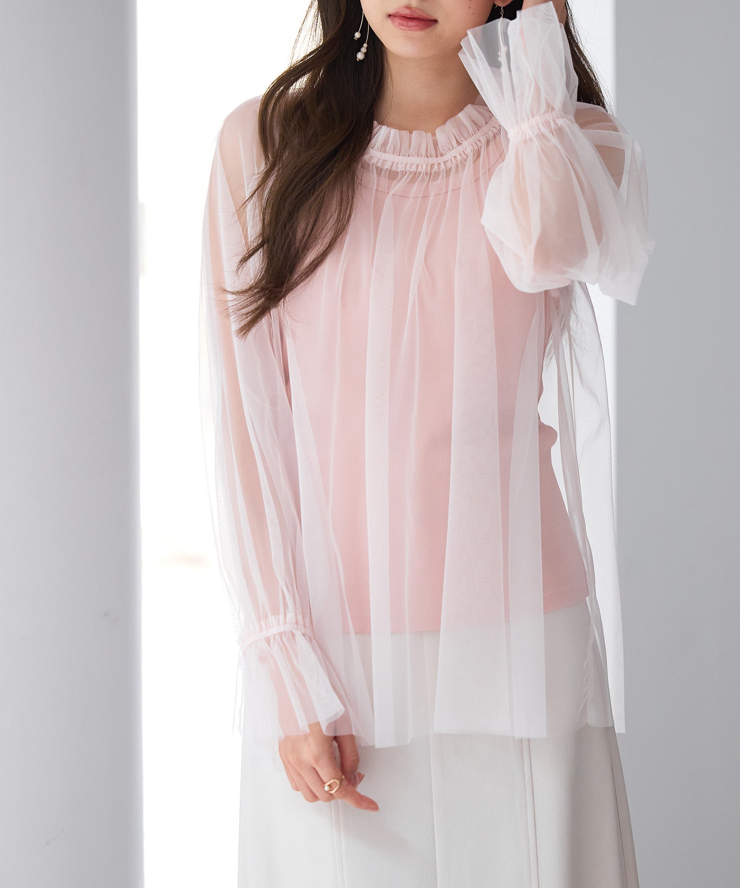 ノースリーブカットソーとチュールブラウスの2点セットsdp0297 ピンク