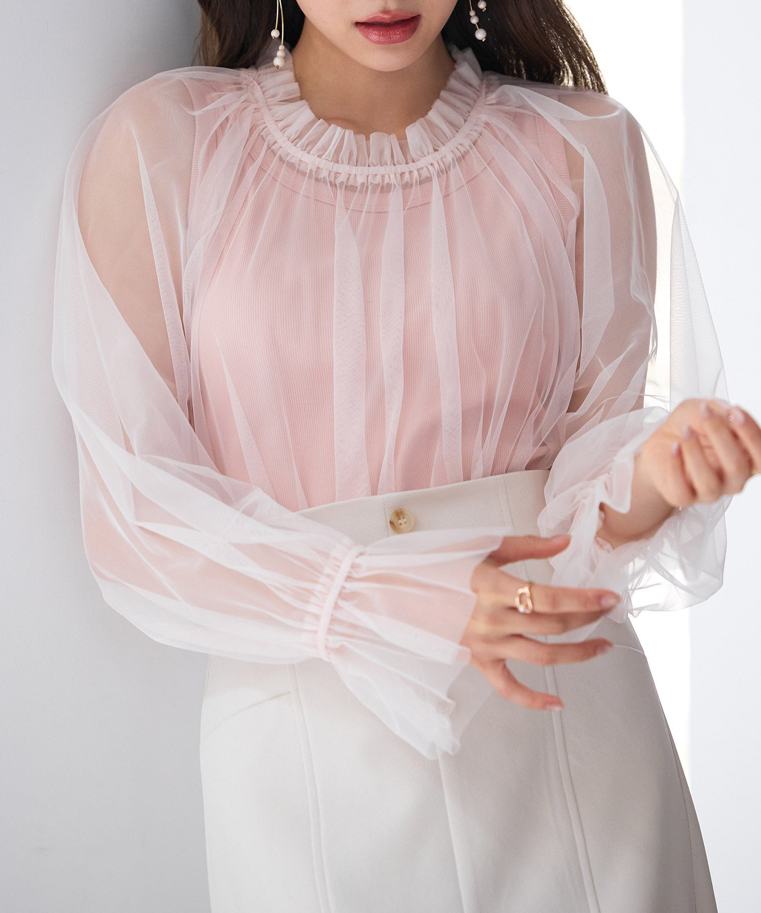 ノースリーブカットソーとチュールブラウスの2点セットsdp0297 ピンク