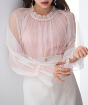 ノースリーブカットソーとチュールブラウスの2点セットsdp0297 ピンク
