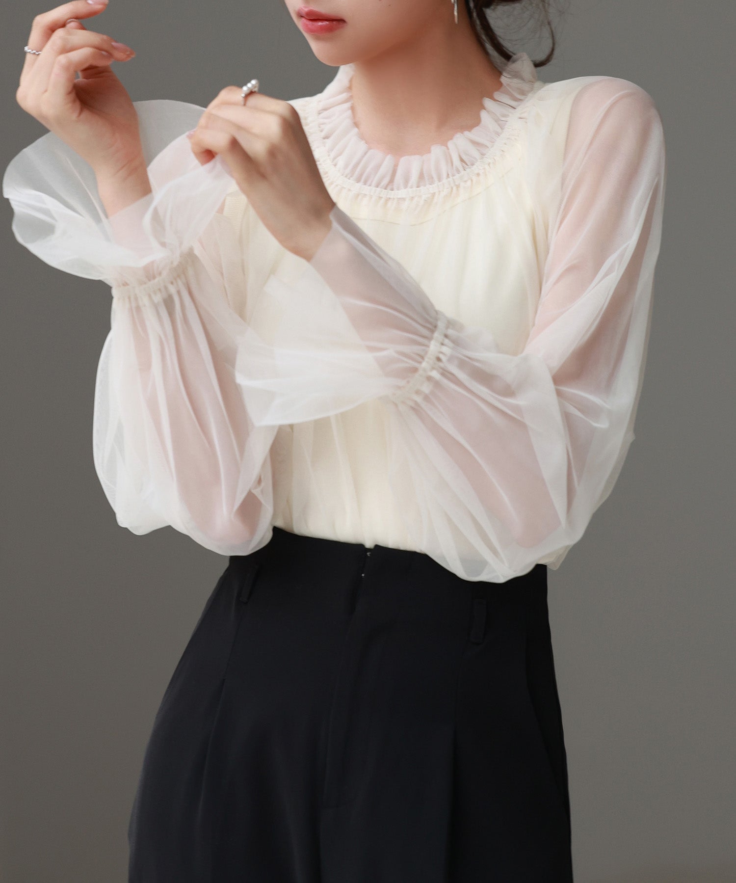 ノースリーブカットソーとチュールブラウスの2点セットsdp0297 アイボリー