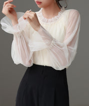 ノースリーブカットソーとチュールブラウスの2点セットsdp0297 アイボリー