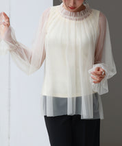 ノースリーブカットソーとチュールブラウスの2点セットsdp0297 アイボリー
