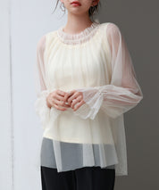 ノースリーブカットソーとチュールブラウスの2点セットsdp0297 アイボリー