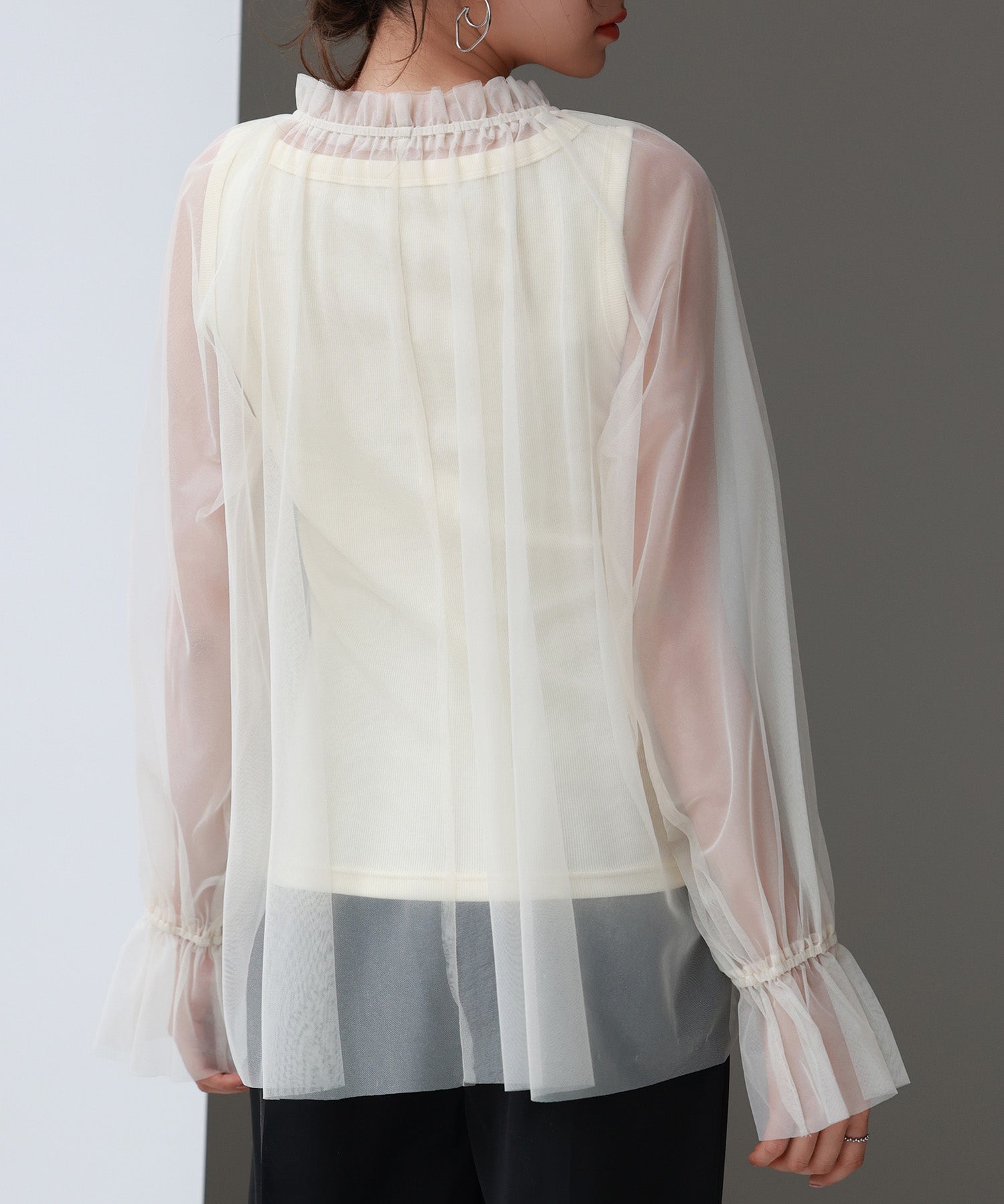 ノースリーブカットソーとチュールブラウスの2点セットsdp0297 アイボリー