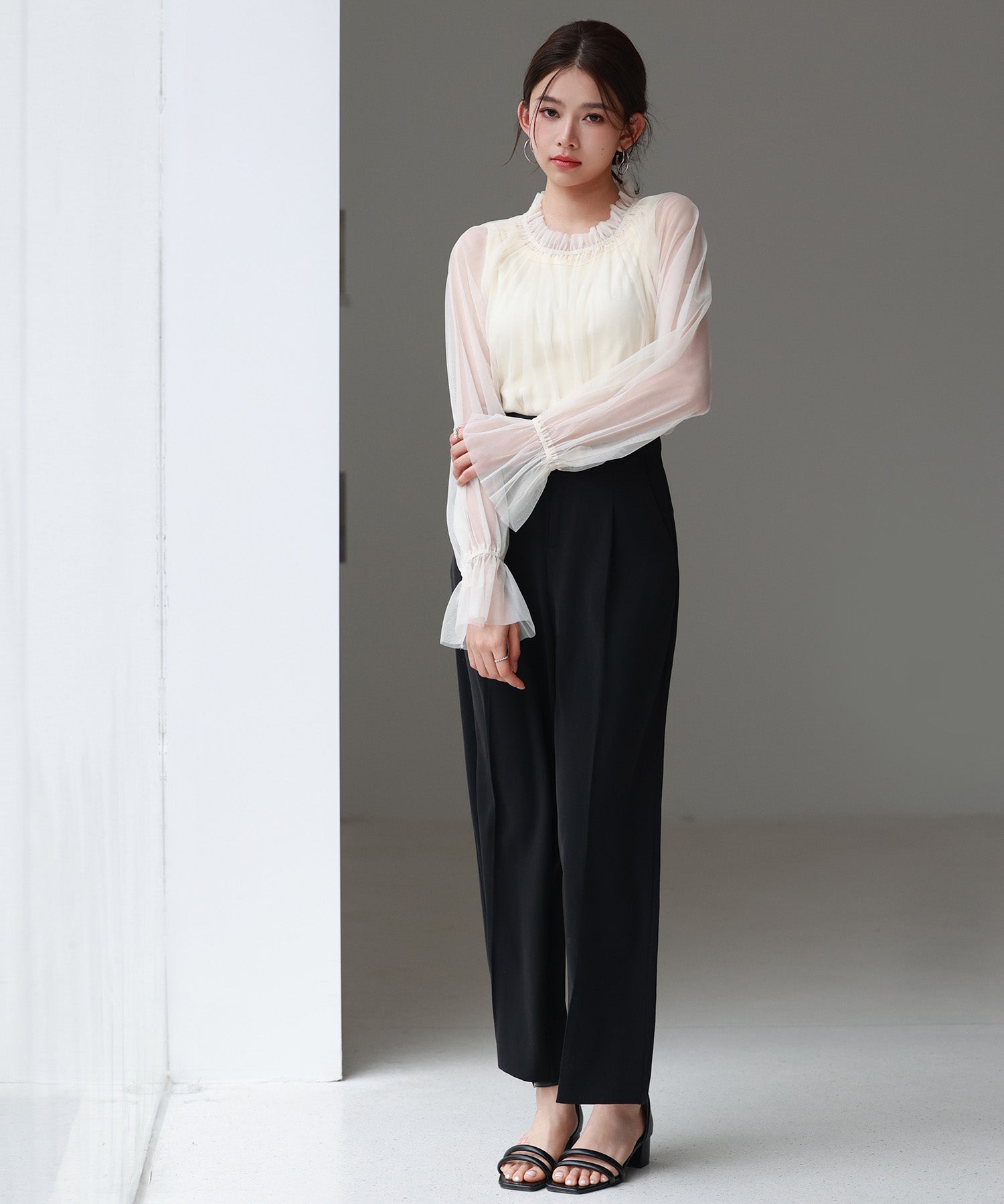 ノースリーブカットソーとチュールブラウスの2点セットsdp0297 アイボリー