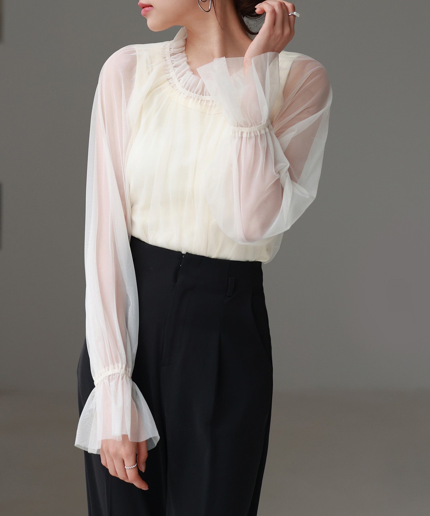 ノースリーブカットソーとチュールブラウスの2点セットsdp0297 アイボリー