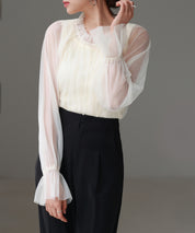 ノースリーブカットソーとチュールブラウスの2点セットsdp0297 アイボリー