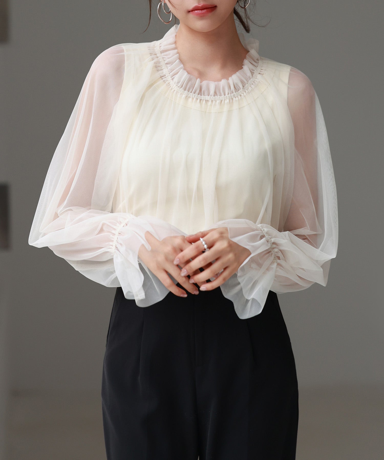 ノースリーブカットソーとチュールブラウスの2点セットsdp0297 アイボリー