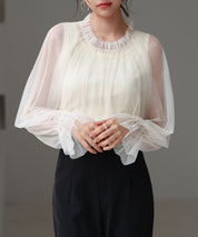 ノースリーブカットソーとチュールブラウスの2点セットsdp0297 アイボリー