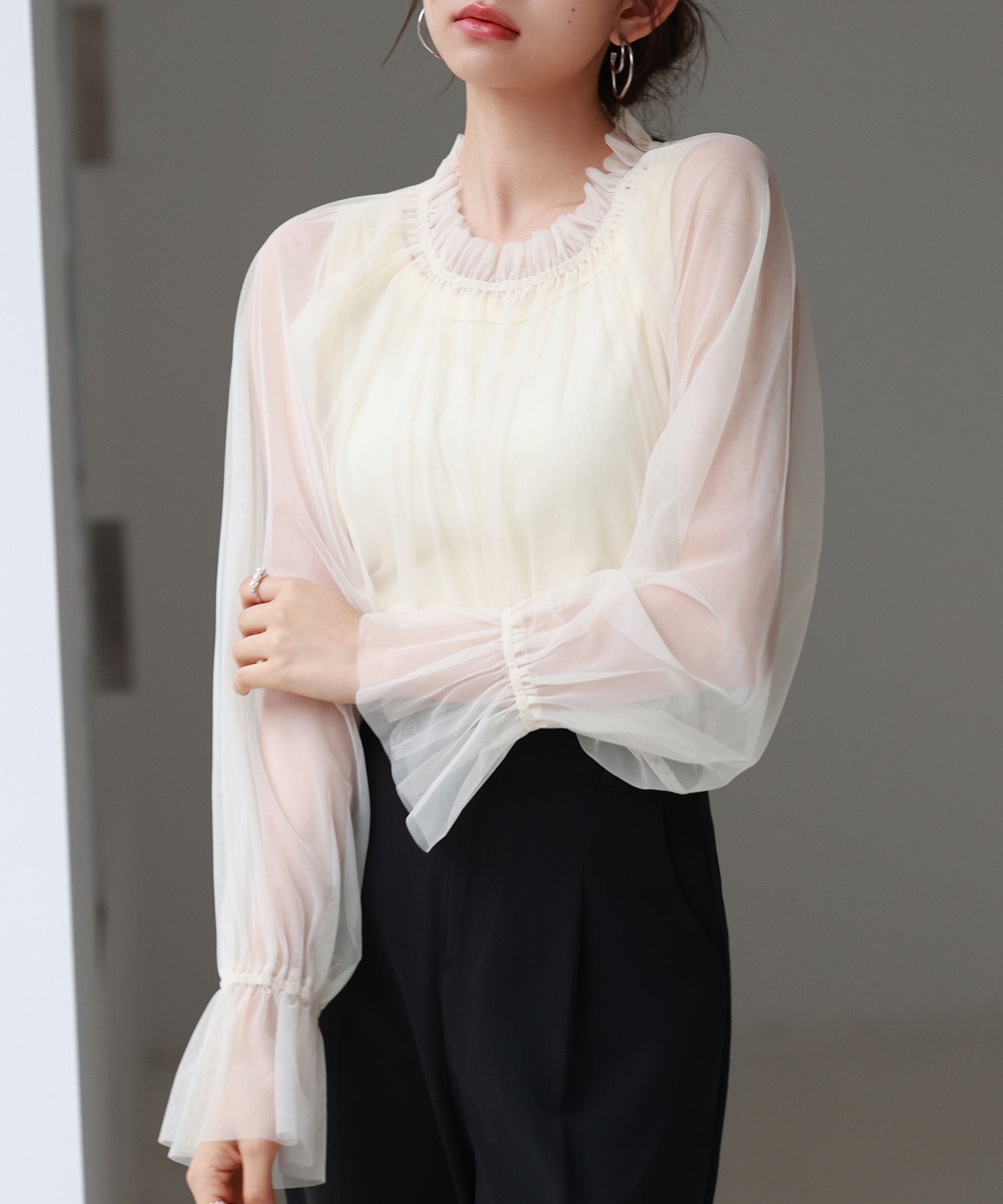 ノースリーブカットソーとチュールブラウスの2点セットsdp0297 アイボリー