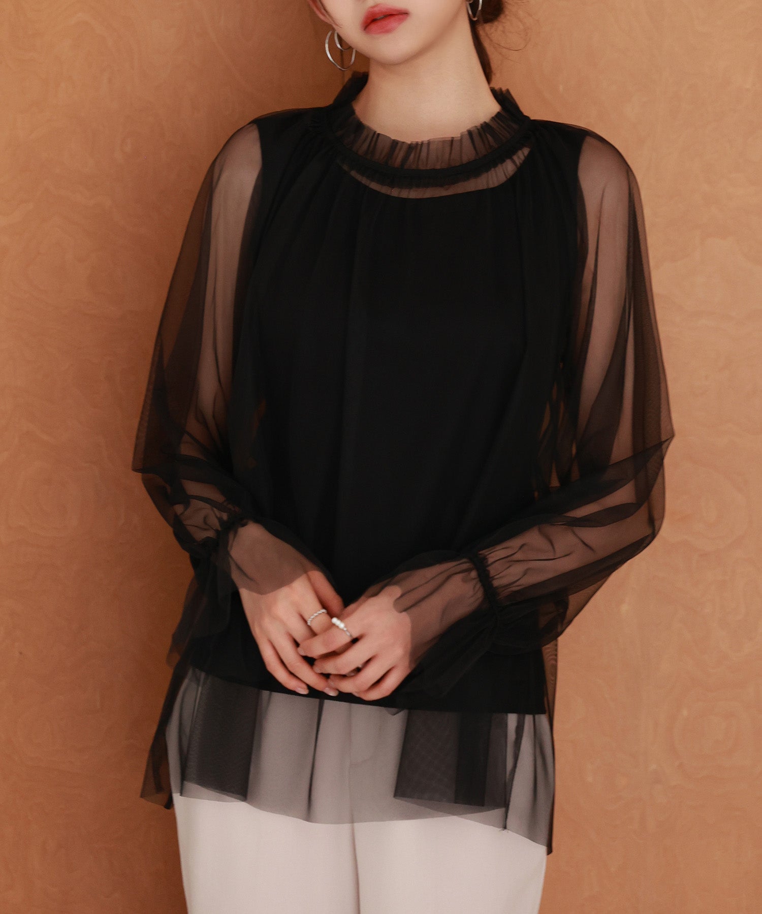 ノースリーブカットソーとチュールブラウスの2点セットsdp0297 ブラック