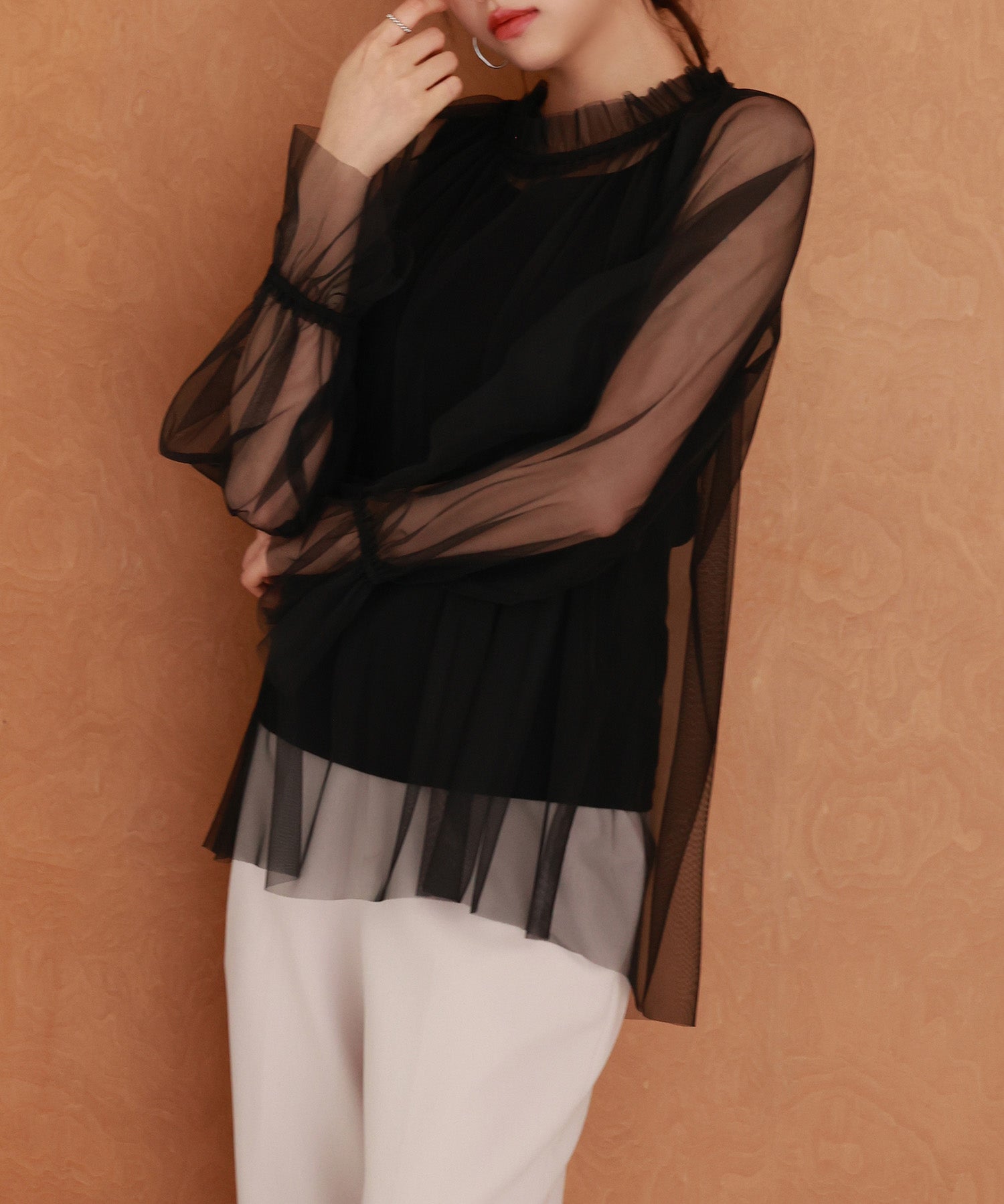 ノースリーブカットソーとチュールブラウスの2点セットsdp0297 ブラック