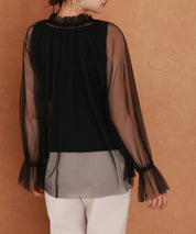 ノースリーブカットソーとチュールブラウスの2点セットsdp0297 ブラック
