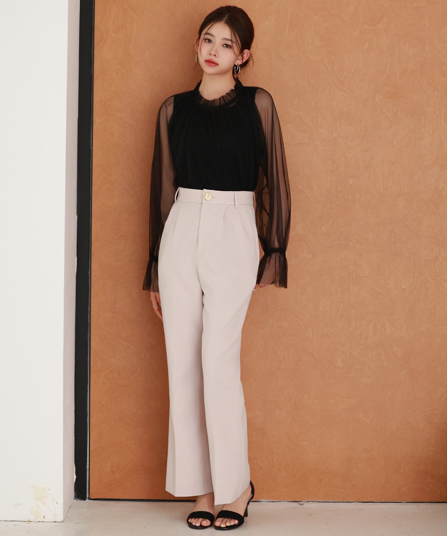 ノースリーブカットソーとチュールブラウスの2点セットsdp0297 ブラック