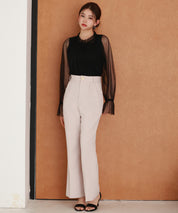 ノースリーブカットソーとチュールブラウスの2点セットsdp0297 ブラック