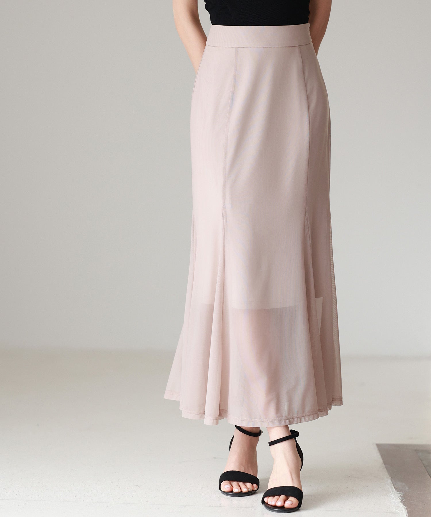 マーメイドチュールロングスカートsdp0298 ベージュ