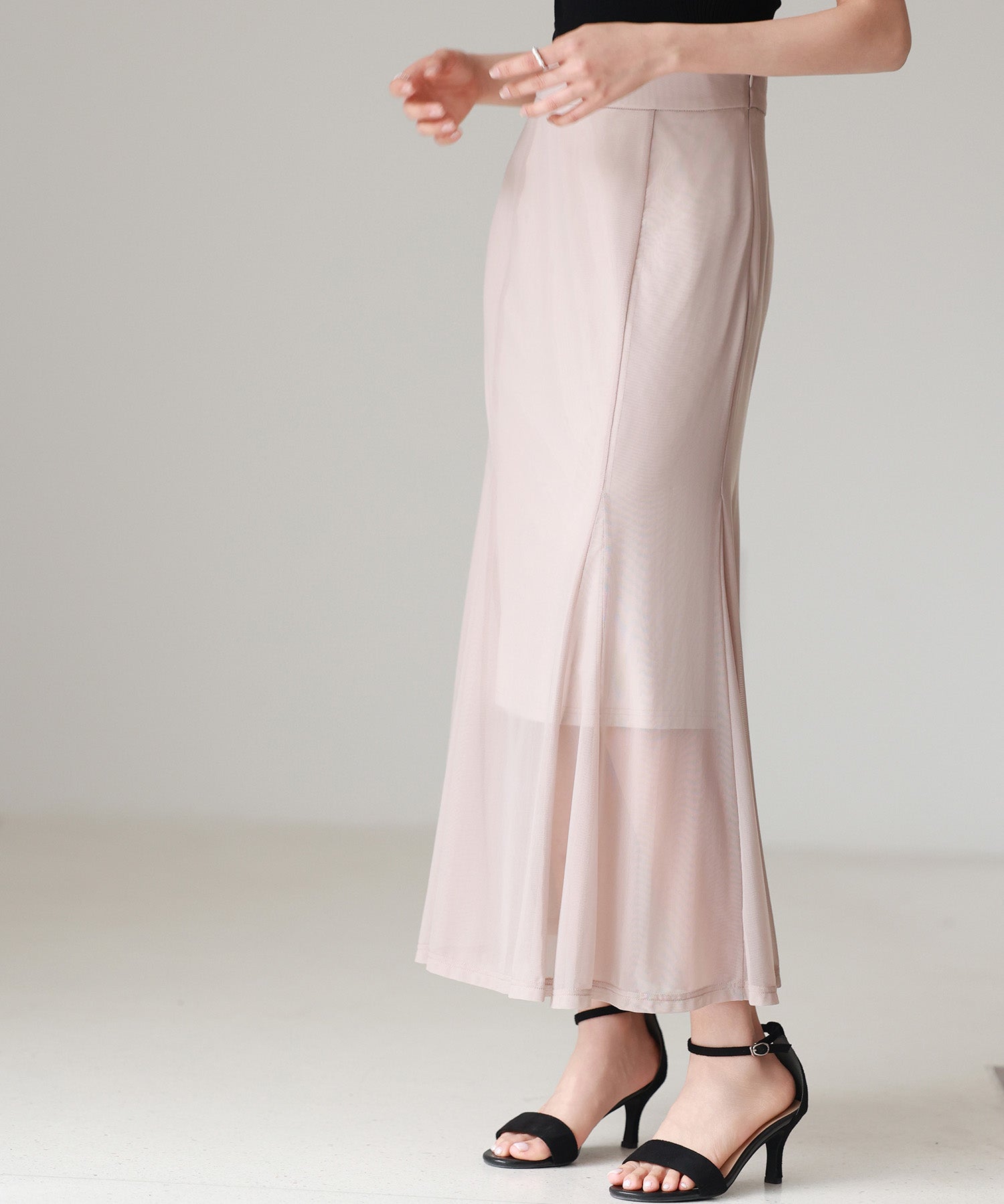 マーメイドチュールロングスカートsdp0298 ベージュ