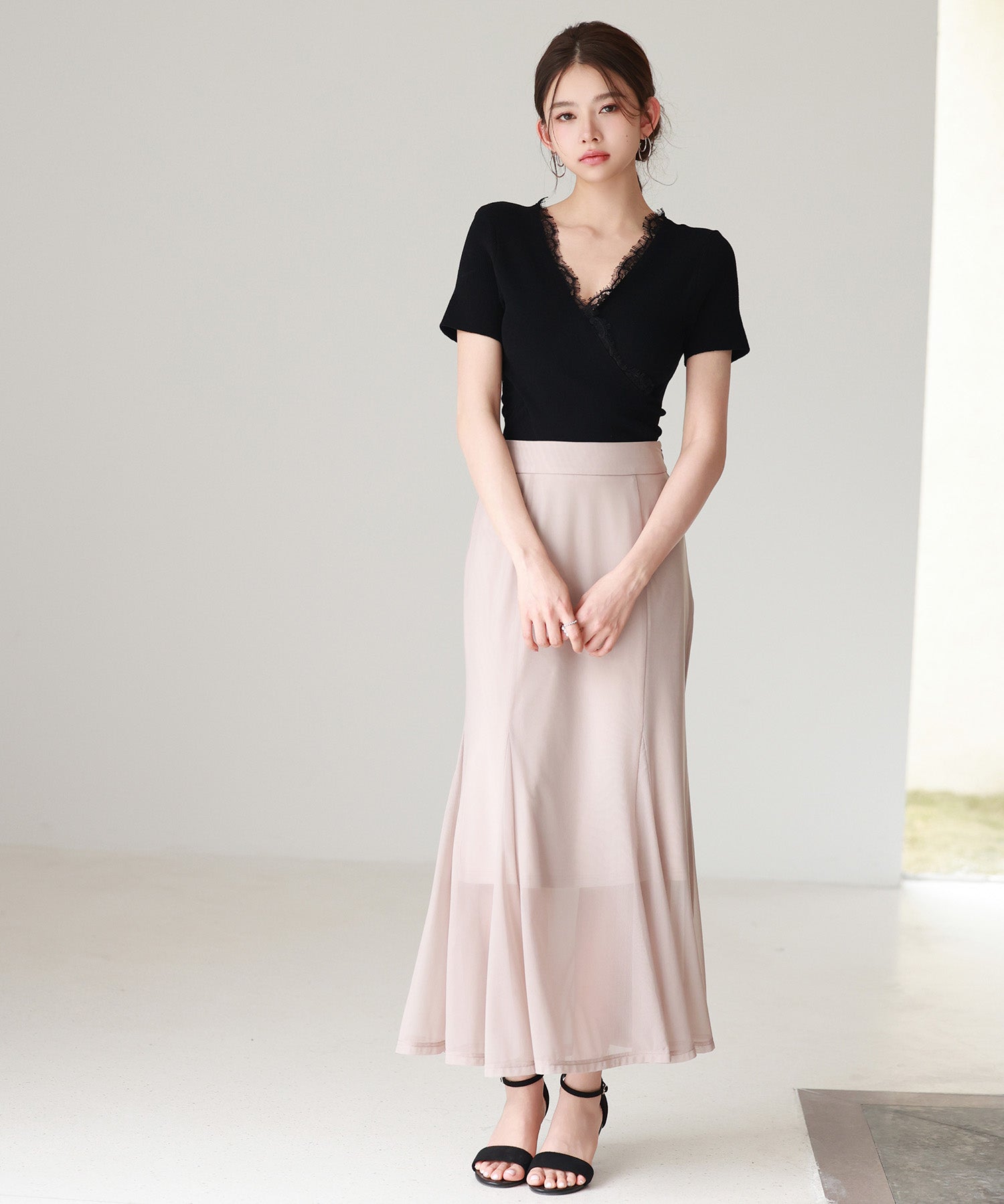 マーメイドチュールロングスカートsdp0298 ベージュ