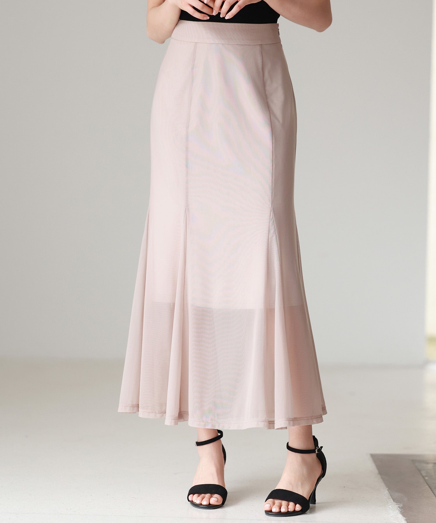 マーメイドチュールロングスカートsdp0298 ベージュ