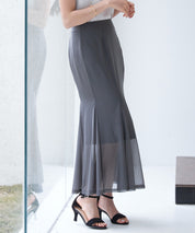 マーメイドチュールロングスカートsdp0298 チャコール