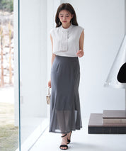 マーメイドチュールロングスカートsdp0298 チャコール