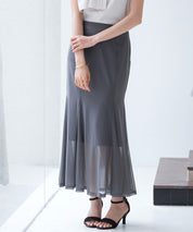 マーメイドチュールロングスカートsdp0298 チャコール