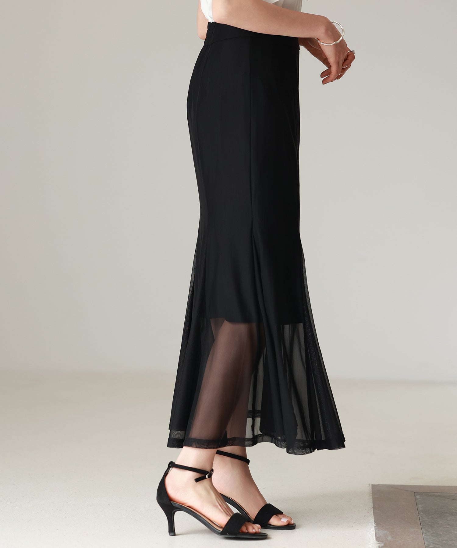 マーメイドチュールロングスカートsdp0298 ブラック