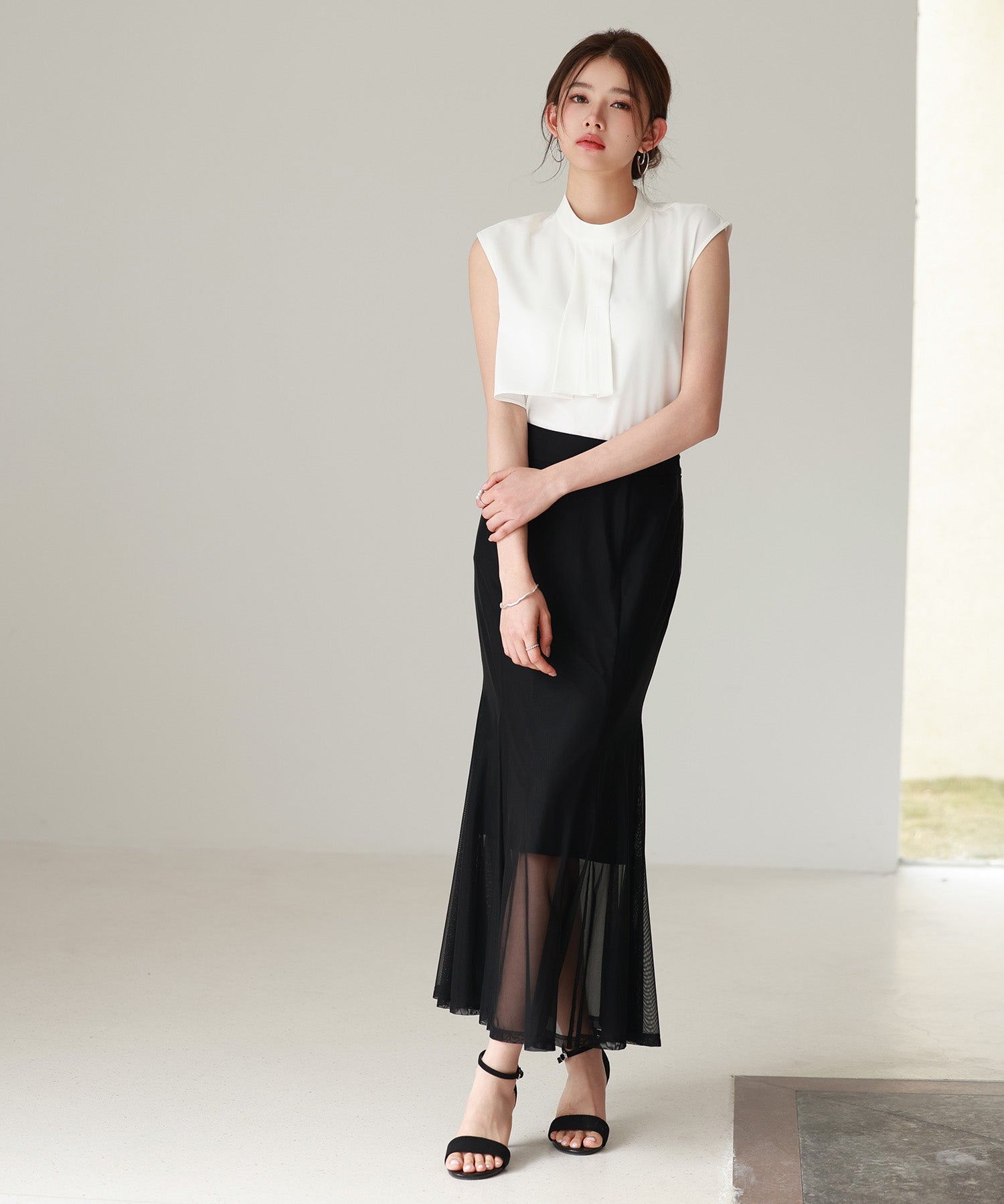 マーメイドチュールロングスカートsdp0298 ブラック