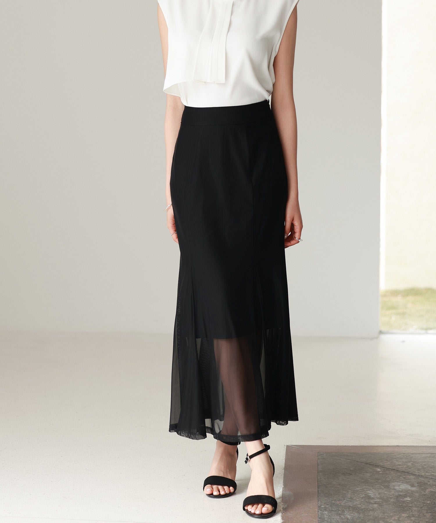 マーメイドチュールロングスカートsdp0298 ブラック