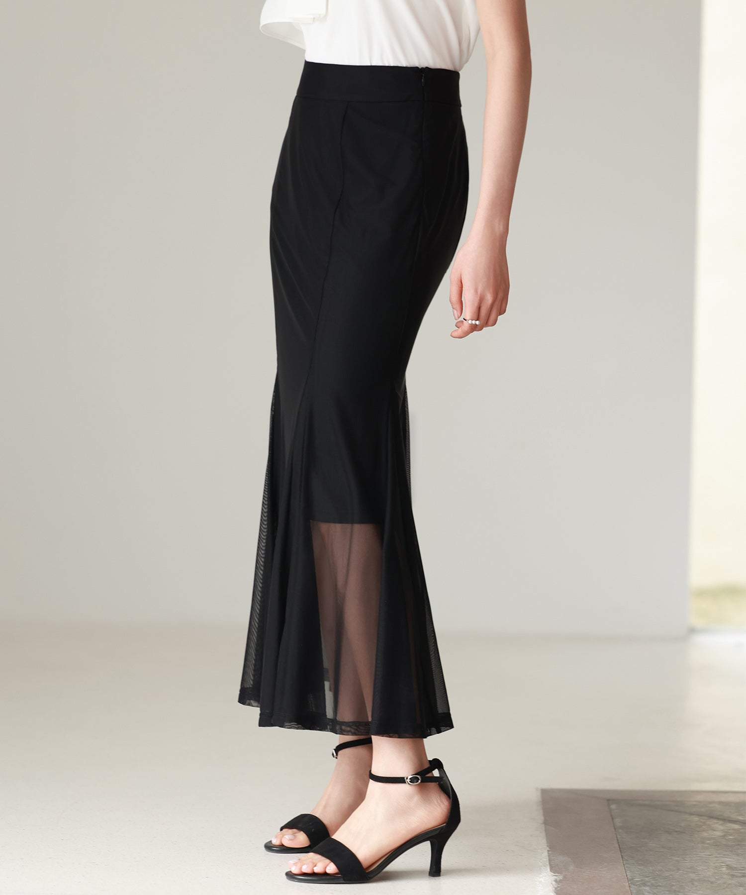 マーメイドチュールロングスカートsdp0298 ブラック