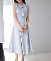 異素材ドッキングボウタイワンピースsdp0299 ブルーグレー